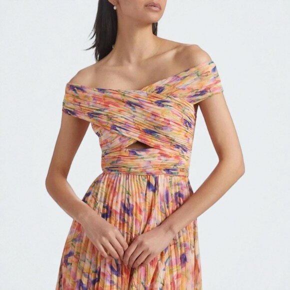 NWT ASTR Leonara Off Shoulder Maxi Dress Peach Multi One Size - Picture 11 of 13